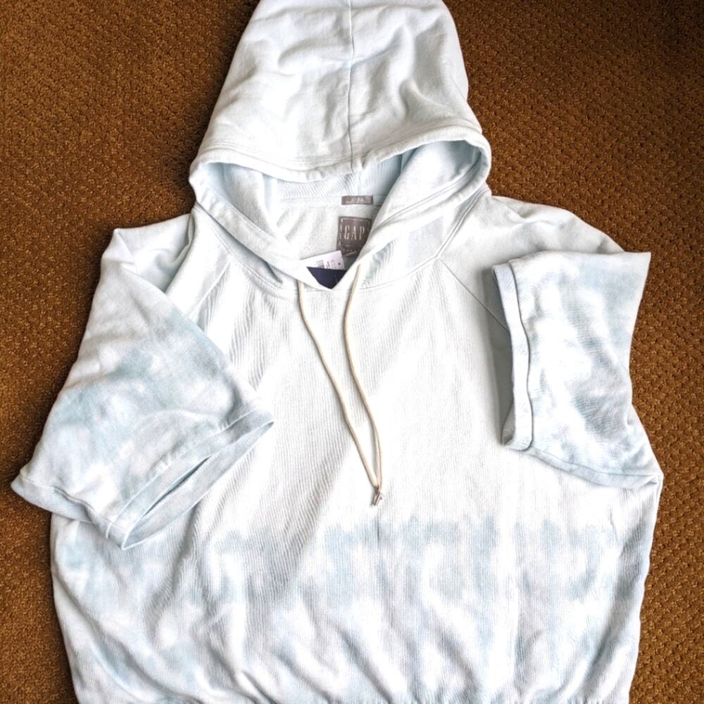 Gap Vintage Soft Boxy Sweatshirt Hoodie, Large, Blue Tie Dye, short sleeve
